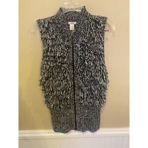 Cache Womens L Black and White Loop Knit Vest EUC